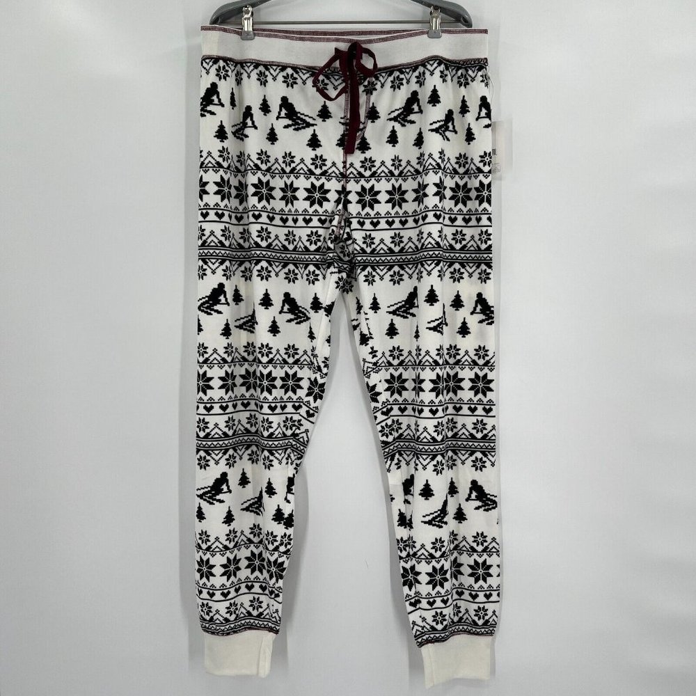 PJ Salvage Velour Ski Club Pajama Pants sz XS Ivory/Black Fair Isle RZSKP1 NWT